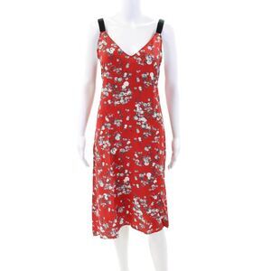 Rag & Bone Womens Silk Floral Print V-neck Sleeveless Shift Dress Red Size S